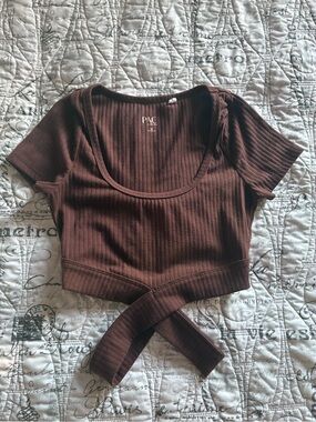 PacSun Ribbed Wrap Brown Crop Top